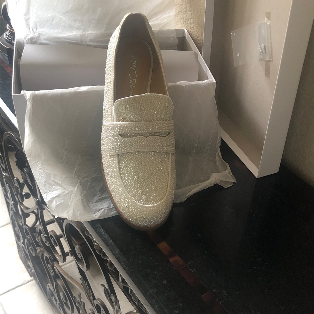 Betsey Johnson Cream Crystal-Embellished Loafers